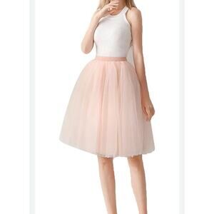 Boohoo Peach Tulle Skirt Plus 14 TALL Knee Length Carrie Bradshaw Sex the City